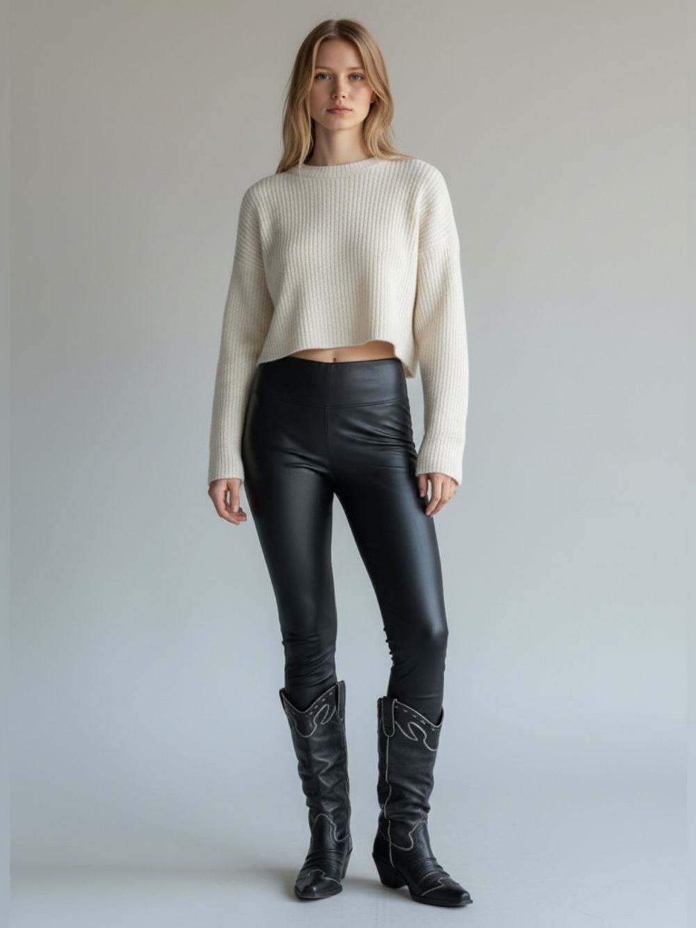 Very Volatile Black Mid-Calf Western-Style Heeled Boots